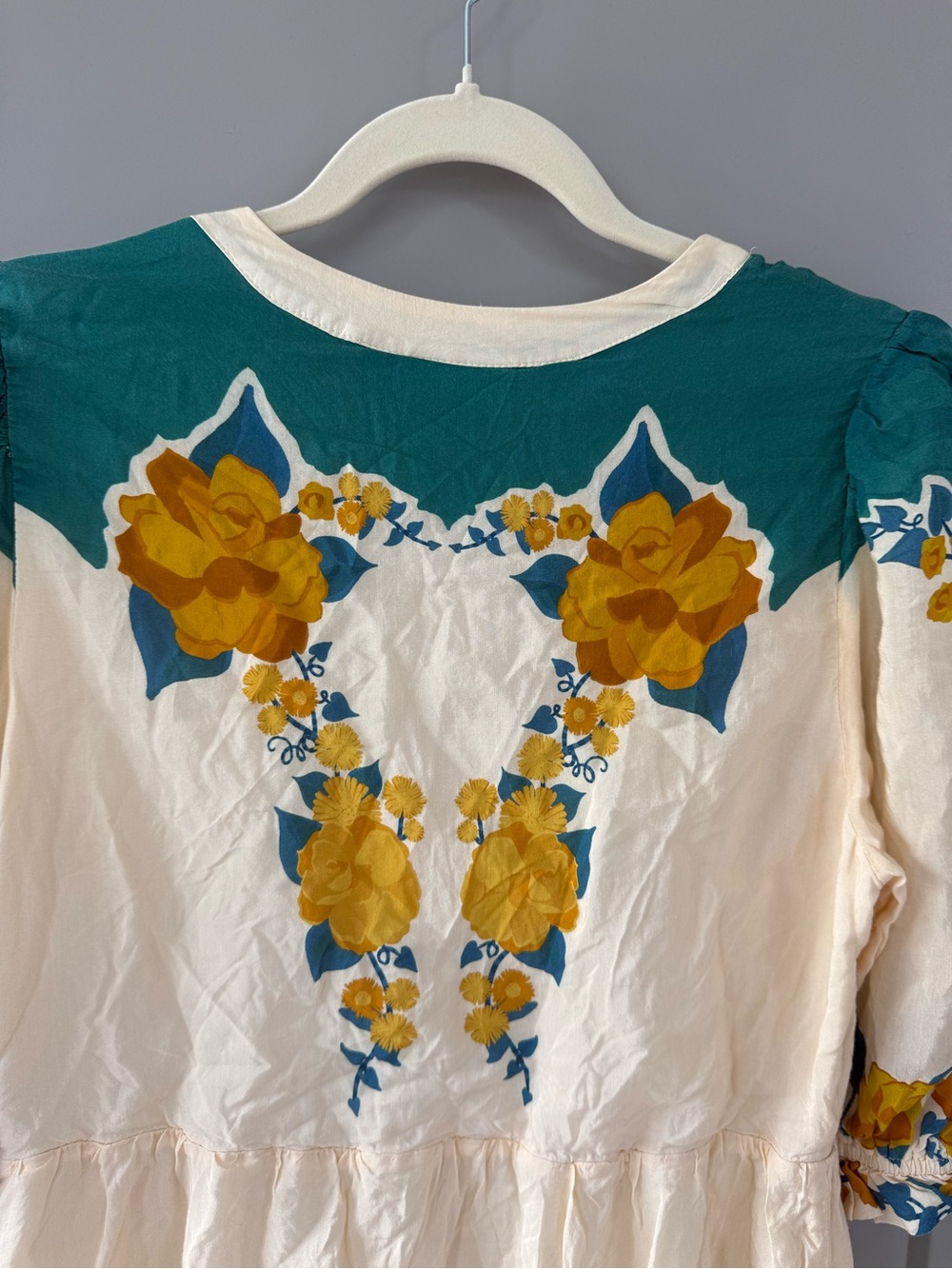 FARM Rio x Anthropologie Puff Sleeve Floral Midi Dress L - Picture 8 of 8